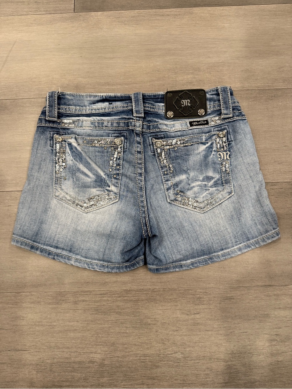 Miss Me Light Blue Denim Shorts with Sequin Back Pockets - Easy Shorts